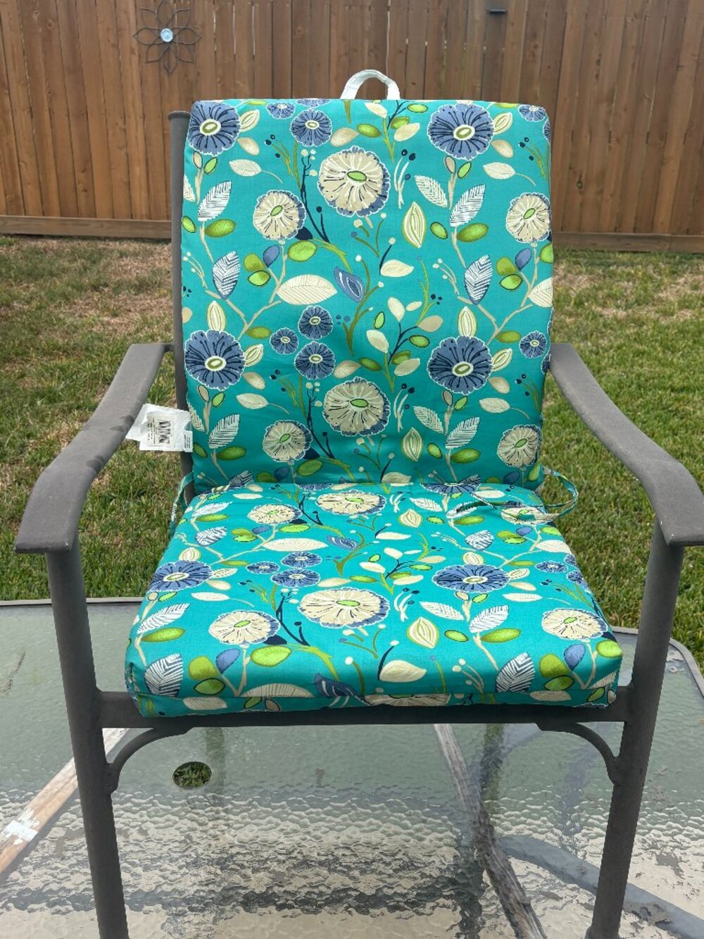 MAINSTAYS turquoise blue floral print patio chair cushion 20 x 43